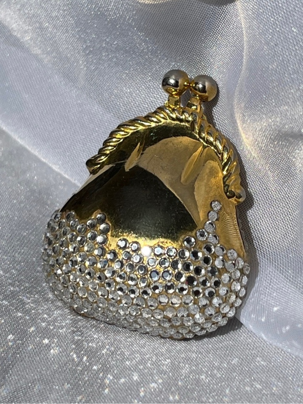 Judith Leiber Gold and Clear Crystal Mini Shell Pill Trinket Box